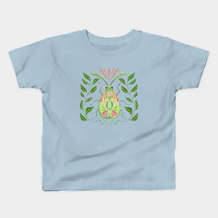 Pretty Green Beetle with Pink Flowers Kids T-Shirt